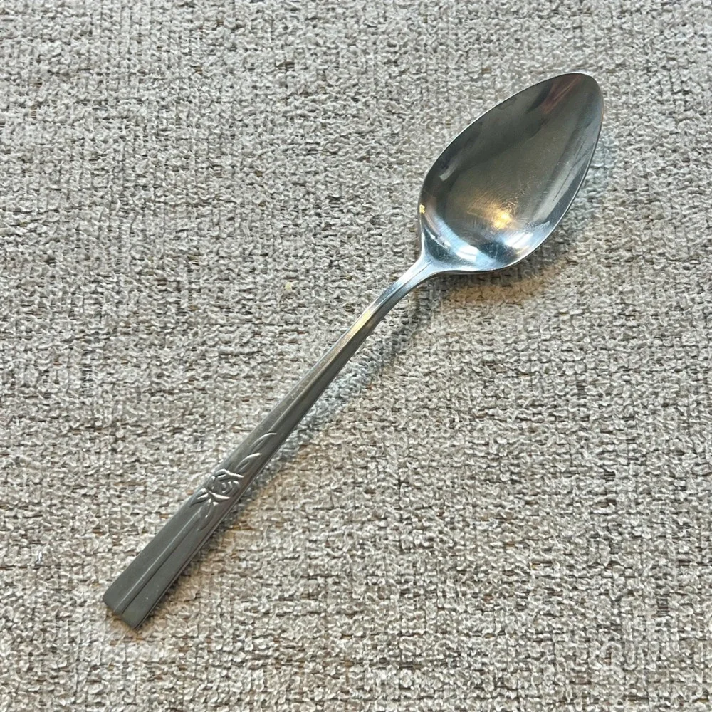 Epic Custom Stainless Rose Floral Tablespoons Set of 11 Vintage Flatware